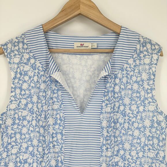 Vineyard Vines Otomi Border Tunic Dress Floral Striped V-Neck Sleeveless Mini - Picture 6 of 15